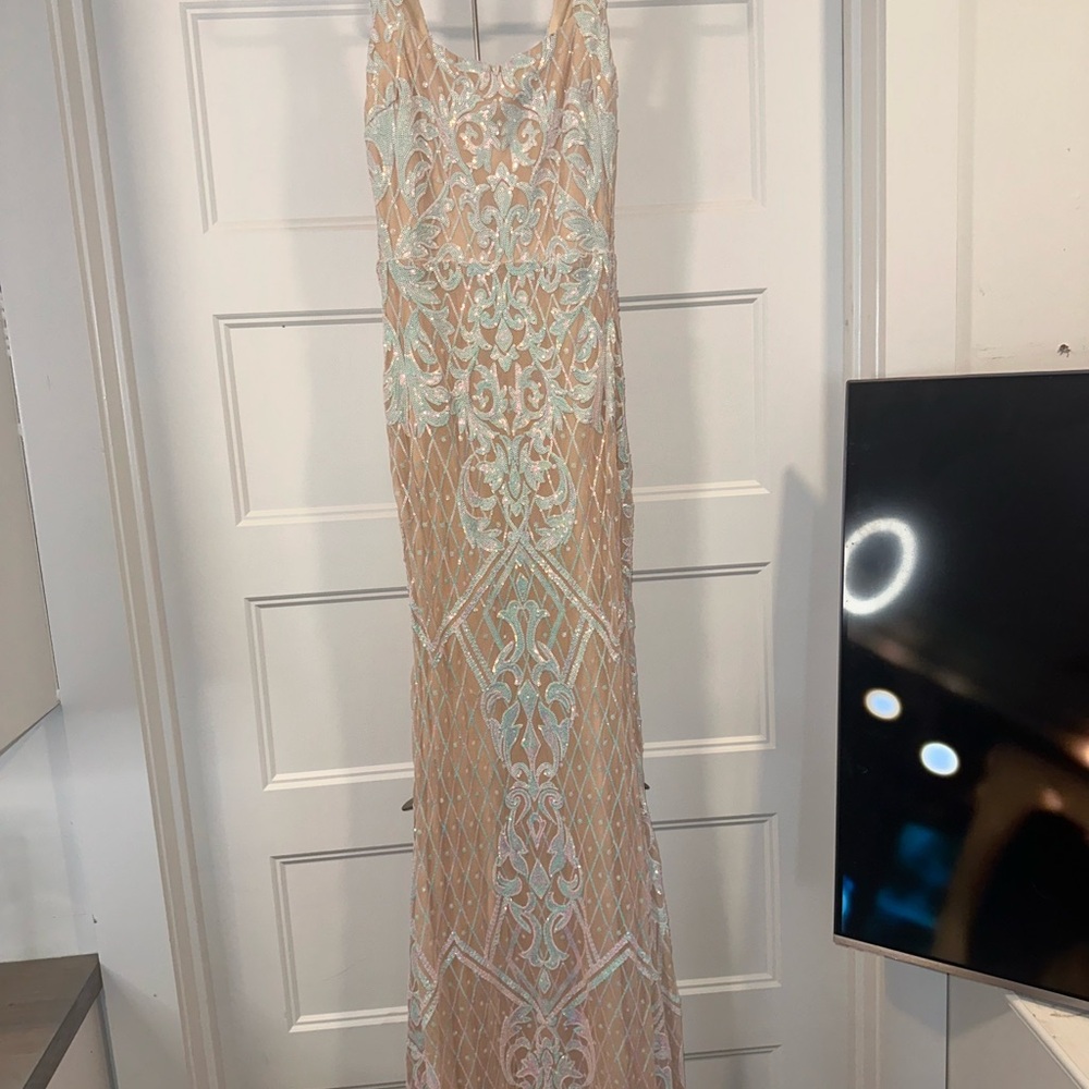 Elegant Beaded Gown in Cream
